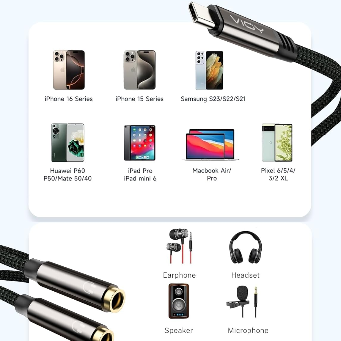 USB C To Dual 3.5mm Female Hea - огляд і ціна Cable Extension 3.5